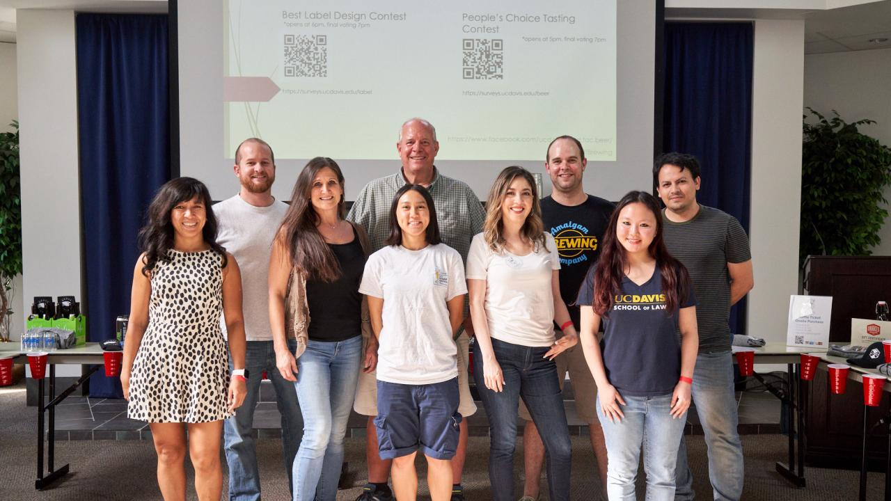 Staff Brewing Competition Planning Committee: From left to right: Lina Layiktez, Jeremy Dalbeck, Karen Kinser, Viendi Hoang, Chris DiDio, Priscilla Cordova, Kevin Vellanoweth, Eri Furukawa, and Carlos Barahona. Staff Brewing Committee 2019